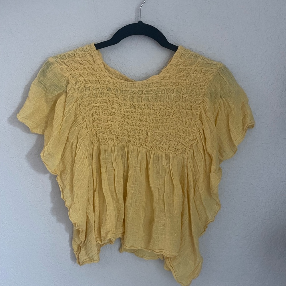 Free People Yellow Smocked Blouse
